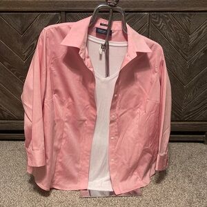 NWOT Jones New York Pink button down Blouse with White Tshirt